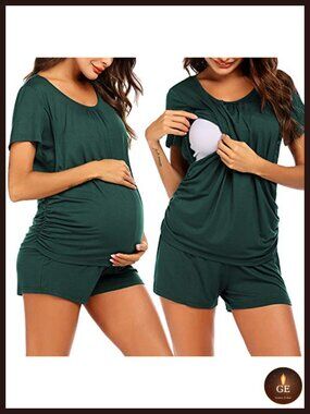 Maternity Nursing Pajama Set - Side Open Layer - Soft Lounge Shorts